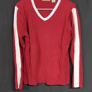 Great Northwest Clothing Company Red V-Neck Sweater with White Accents